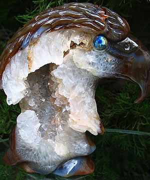 AWESOME Agate Carved Eagle Head Sculpture, Labradorite Eyes