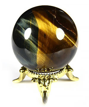 1.5" Blue & Gold Tiger's Eye Carved Crystal Sphere, Crystal Healing