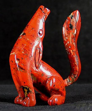 Green Red Jasper Carved Crystal Howling Coyote
