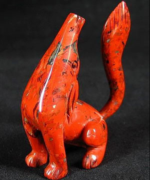 Green Red Jasper Carved Howling Coyote