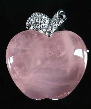 Rose Quartz Carved Crystal Apple Brooch
