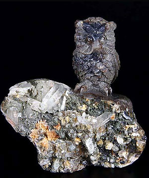 Phantom Quartz Rock Crystal Carved Crystal Owl Sculpture