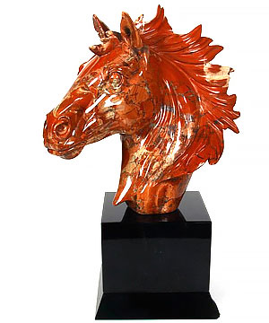 Red Jasper & Black Obsidian Carved Crystal Horse Head Sculpture