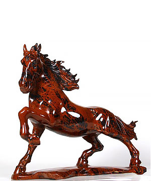 Mahogany Obsidian Carved Crystal Horse Sculpture