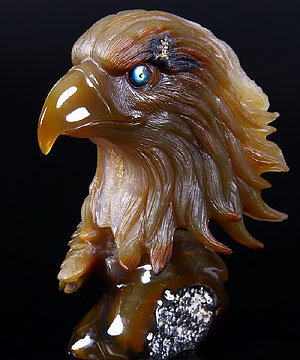 UNIQUE GEODE Agate Carved Crystal Eagle Head Sculpture Labradorite EYES