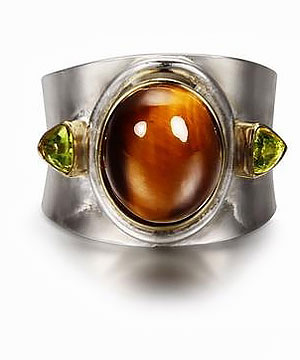 Gold Tiger Eye Ring with Sterling Silver
