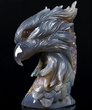 AMAZING UNIQUE Amethyst GEODE HUGE 5.0" Agate Carved Crystal Eagle Head Sculpture