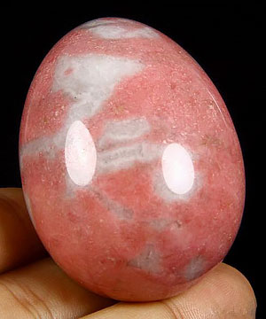 2.1" Pink & White Rhodonite Carved Crystal Egg