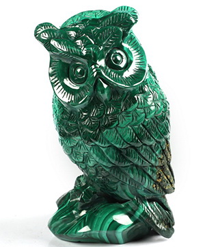 4.4" Malachite Carved Crystal Owl Sculpture, Crystal Healing
