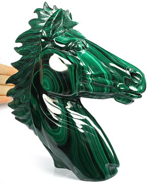 7.7" Malachite Carved Crystal Horse Sculpture, Crystal Healing