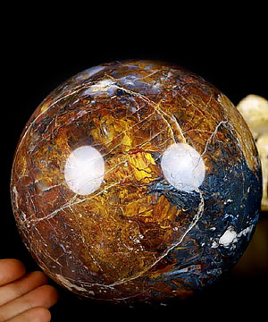 Huge 6.4" Blue, Gold & Red Pietersite Carved Sphere Crystal Ball, Crystal Healing