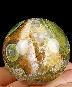 2.3" Ocean Jasper Geode Carved Crystal Sphere Ball, Crystal Healing