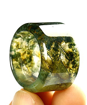 Inside Diameter11 (21 mm) Green Moss Agate Carved Crystal Ring, Crystal Healing