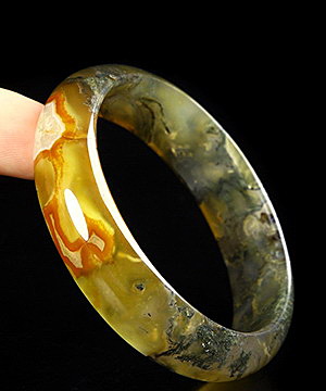 Inside Diamete(58 mm) Green Moss Agate Carved Crystal Bangle Crystal Healing