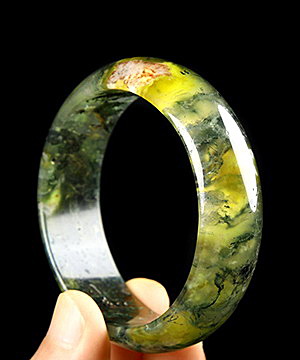 Inside Diamete(55 mm) Green Moss Agate Carved Crystal Bangle, Crystal Healing