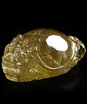Gemstone 3.9" Rutilated Quartz Rock Crystal Carved Crystal Dragon turtle Sculpture, Crystal Healing