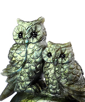 4.3" Labradorite Carved Crystal Owl Sculpture, Realistic, Crystal Healing