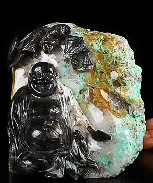 Gemstone 6.5" Green Emerald Carved Crystal Buddha, Crystal Healing