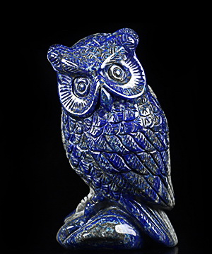 4.4" Lapis Lazuli Carved Crystal Owl Sculpture, Realistic, Crystal Healing