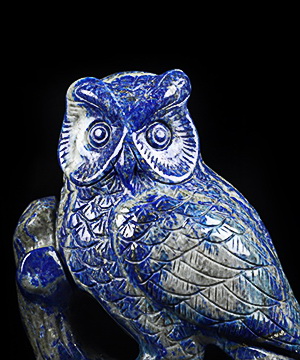 4.6" Lapis Lazuli Carved Crystal Owl Sculpture, Realistic, Crystal Healing