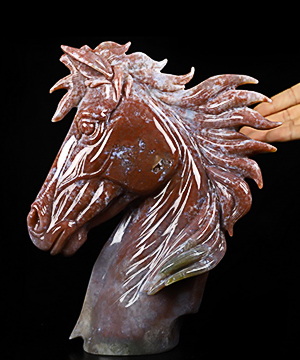 Awesome 7.1" Indian Agate Carved Crystal Horse Sculpture, Realistic, Crystal Healing