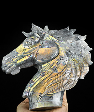 Flash Giant 7.1" Labradorite Carved Crystal Horse Sculpture, Crystal Healing