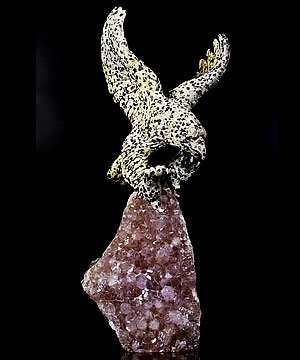 Druse 5.7" Dalmatine & Agate Carved Crystal Eagle Sculpture
