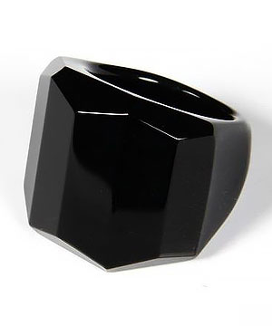 Size 10 1/2, Black Agate Carved Crystal Ring