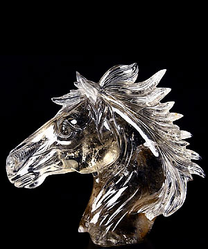 Nice Clear Huge 7.4" Smokey/Smoky Quartz Rock Crystal Carved Crystal Horse Head Sculpture