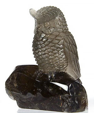3.5" Smoky Quartz Rock Crystal Carved Crystal Owl Sculpture