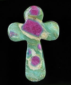 American Ruby Fuchsite Carved Crystal Cross Pendant