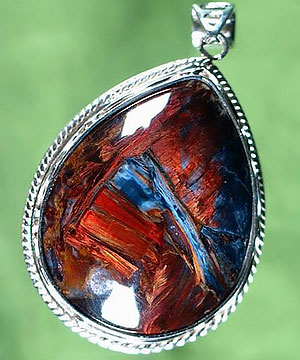 Blue & Red Pietersite Sterling Silver Pendant, Gemstone