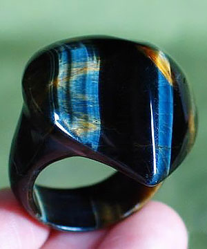 Size 10.5, Blue & Gold Tiger Eye Carved Crystal Ring