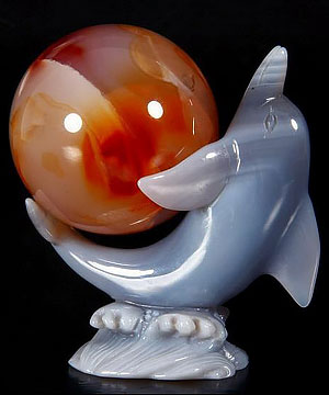 Agate Carved Crystal Dolphin Sphere Stand