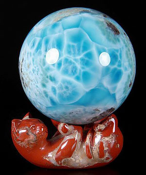 Red Jasper Carved Cat Crystal Sphere Stand
