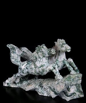 Tree Agate Carved Crystal Horses Sculpture