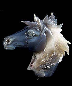 Geode Agate Carved Crystal Horse Head Sculpture