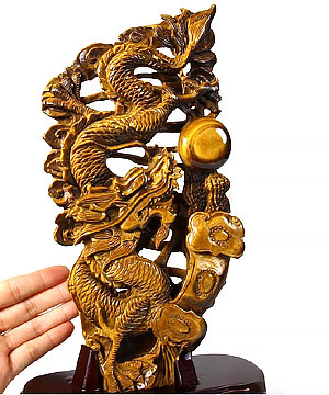 AMAZING FLASH Gold Tiger Eye Carved Crystal Dragon Sculpture