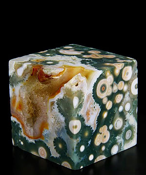 STUNNING 2.6" Ocean Jasper Carved Gemstone Crystal Cube, Crystal Healing