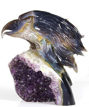 Stunning Geode HUGE 6.3" Agate Carved Crystal Eagle Head Sculpture