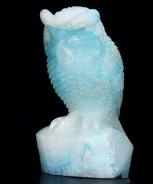 HUGE 5.0" Blue Aragonite Carved Crystal Owl Sculpture