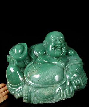 Titain 12.2" Green Aventurine Carved Crystal Buddha & Ingot Sculpture