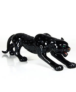 AMAZING 11.3" Black Obsidian & Emerald, Fire Agate & Rhodochrosite Carved Crystal Leopard