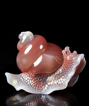 Fine Gemstone 2.6" Mozambique Agate Carved Crystal Snail #2804089