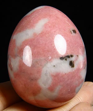 2.1" Pink & White Rhodonite Carved Crystal Egg