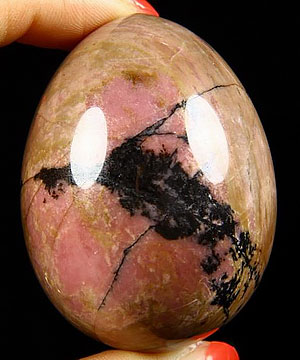 2.1" Pink & Black Rhodonite Carved Crystal Egg