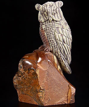 Huge 5.6" Australian Print Stone Carved Crystal Owl Sculpture