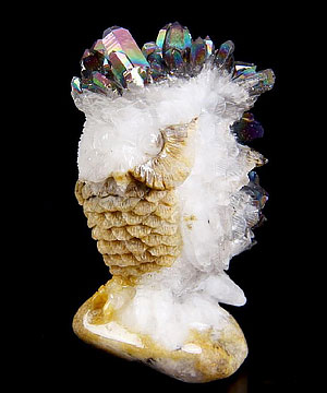 Nice Aura 3.0" Quartz Druse Carved Crystal Owl Sculpture