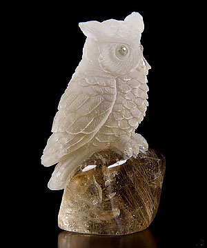 2.8" Smoky Quartz Rock Crystal Carved Crystal Owl Sculpture