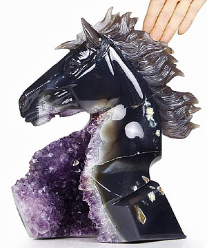 Awesome Giant 9.9" Amethyst Druse Agate Carved Crystal Horse Head Sculpture